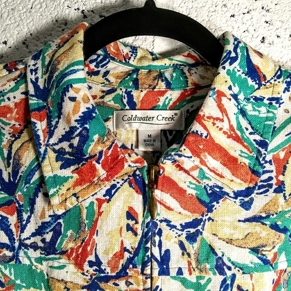 Coldwater Creek Sz Medium Linen Floral Jacket Coat - Picture 4 of 8